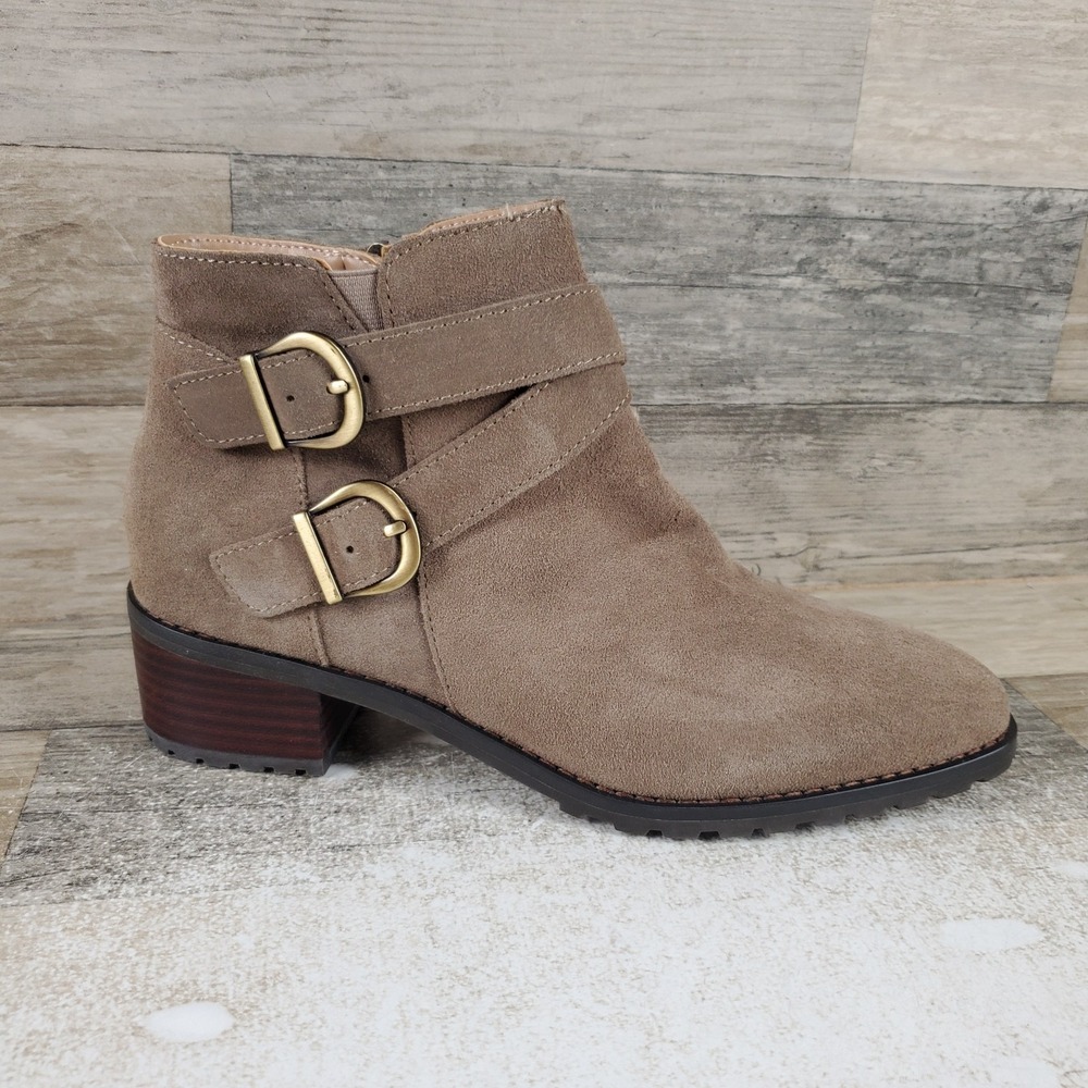 Blondo Sway Womens Bootie Boots Sz 9 M Dark Taupe Suede Waterproof Side Zipper